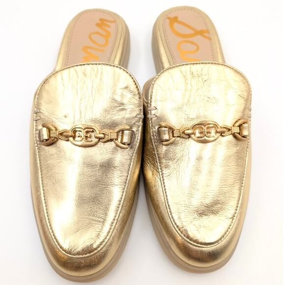 Sam Edelman Kira Slip On Mule Women's Logo Leather Gold Size US5M EU35 - Picture 3 of 11